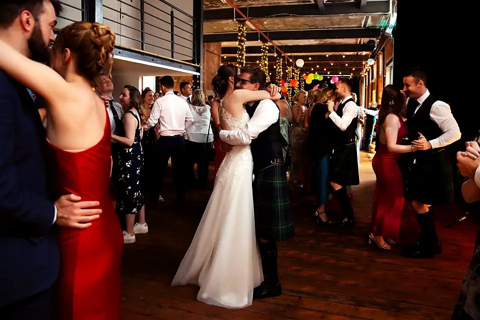 First dance under festoon lights
